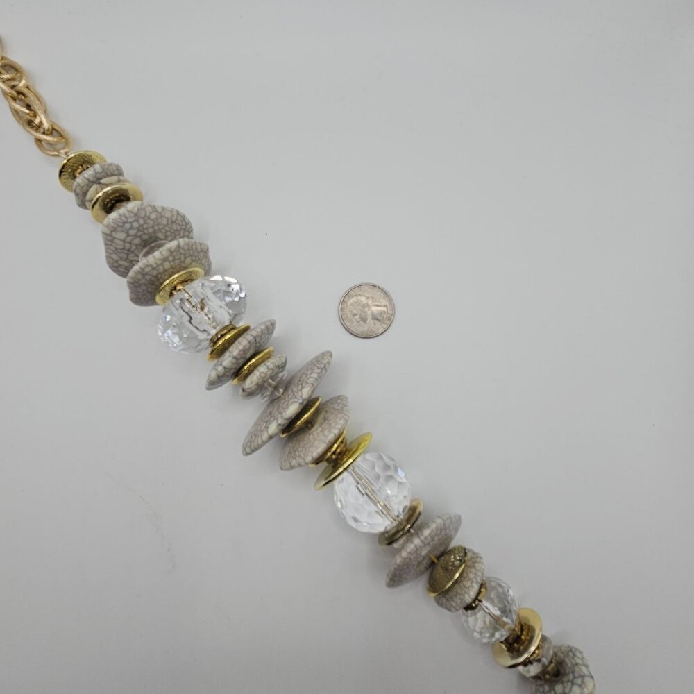 Chunky Statement Gold Tone‎ White/Gray Bead Chain Chic Fashion Jewelry Necklace - Picture 11 of 11